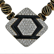 David Webb Platinum Manhattan Minimalism Onyx, Diamond, Black Enamel Necklace