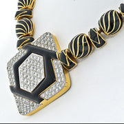 David Webb Platinum & 18K Yellow Gold Manhattan Minimalism Onyx, Diamond, Black Enamel Necklace