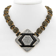 David Webb Platinum & 18K Yellow Gold Manhattan Minimalism Onyx, Diamond, Black Enamel Necklace