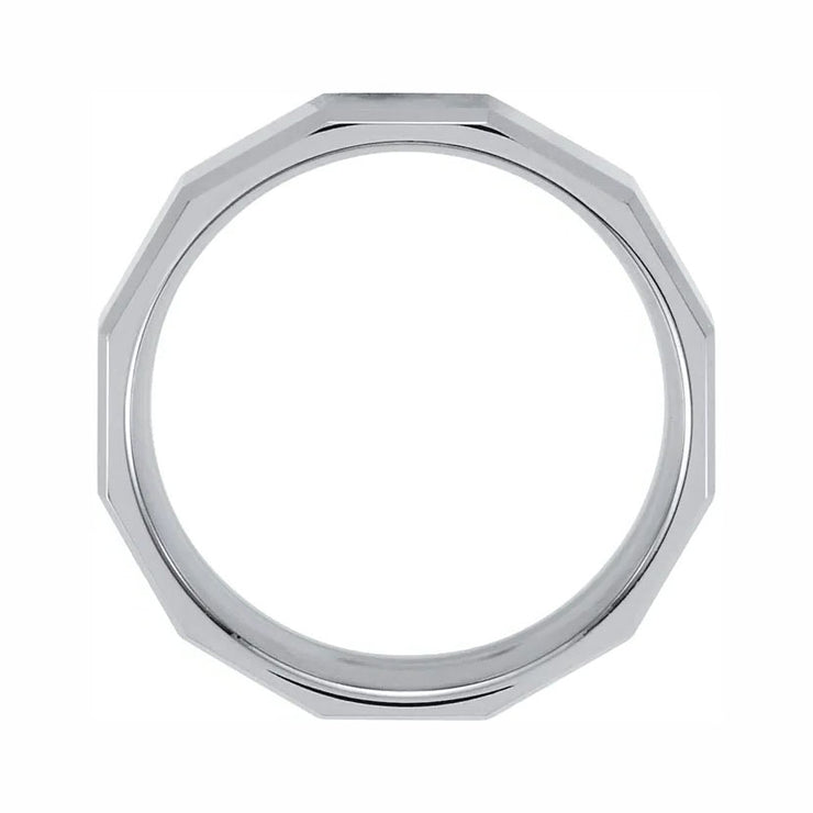 Mens 8.3 mm Faceted Tungsten Band with Beveled Edge