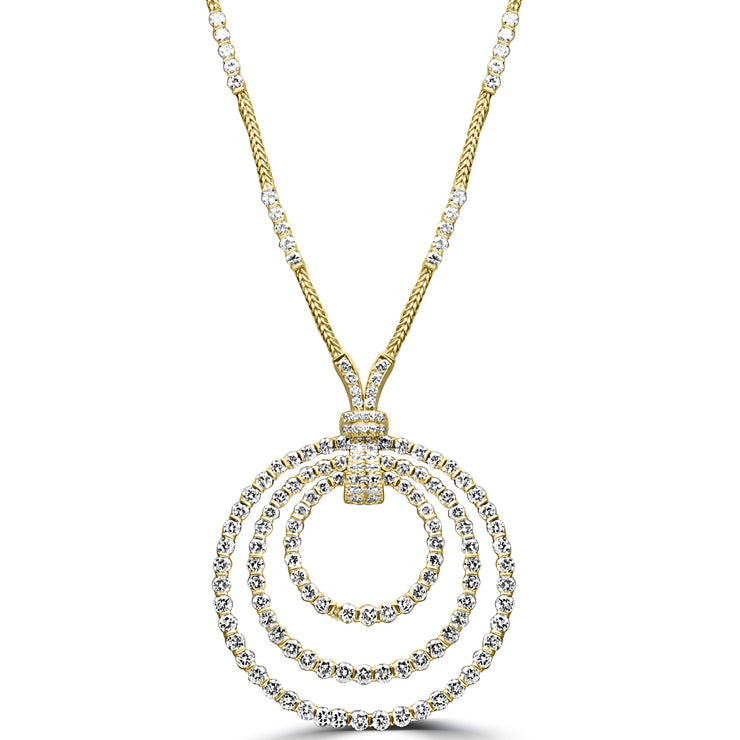 Solid 18K Yellow Gold Woven Floating Diamond Circles Necklace