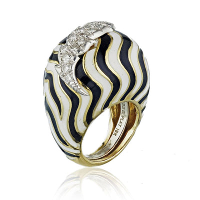 David Webb Bombe Diamond Zebra Enamel Ring