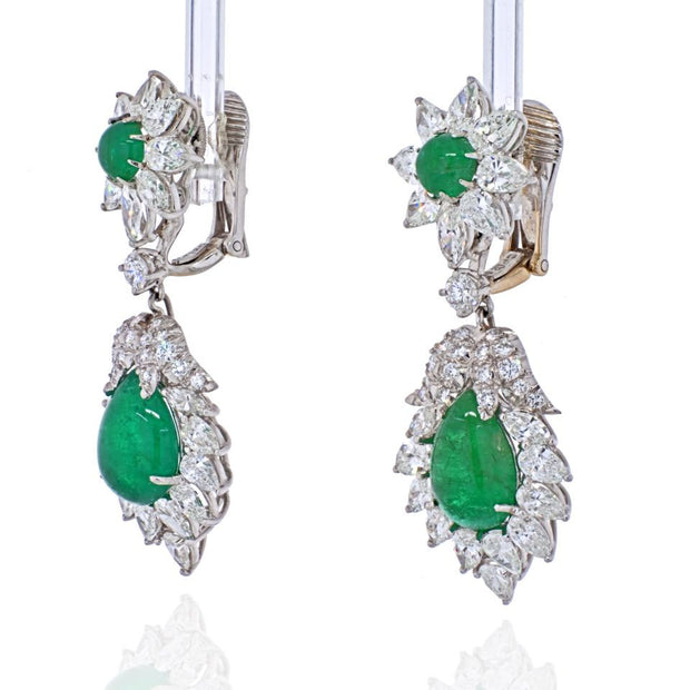 David Webb Emerald & Diamond Dangle Earrings