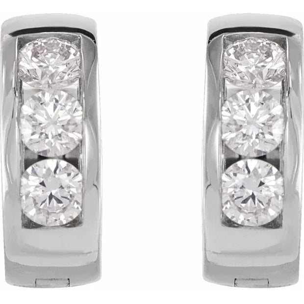 14K White 1/3 CTW Natural Diamond Hinged Hoop Earrings