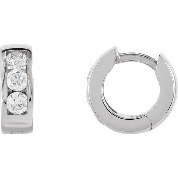 14K White 1/3 CTW Natural Diamond Hinged Hoop Earrings