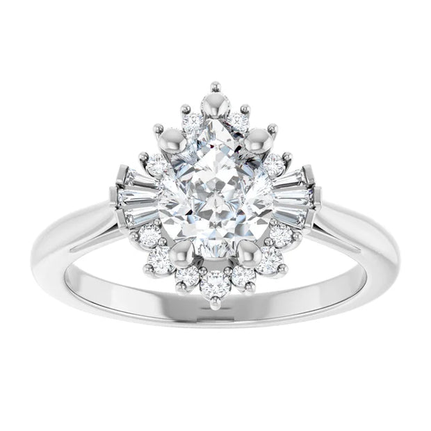 14K White 8x6 mm Pear Natural Diamond Semi-Set Halo-Style Engagement Ring