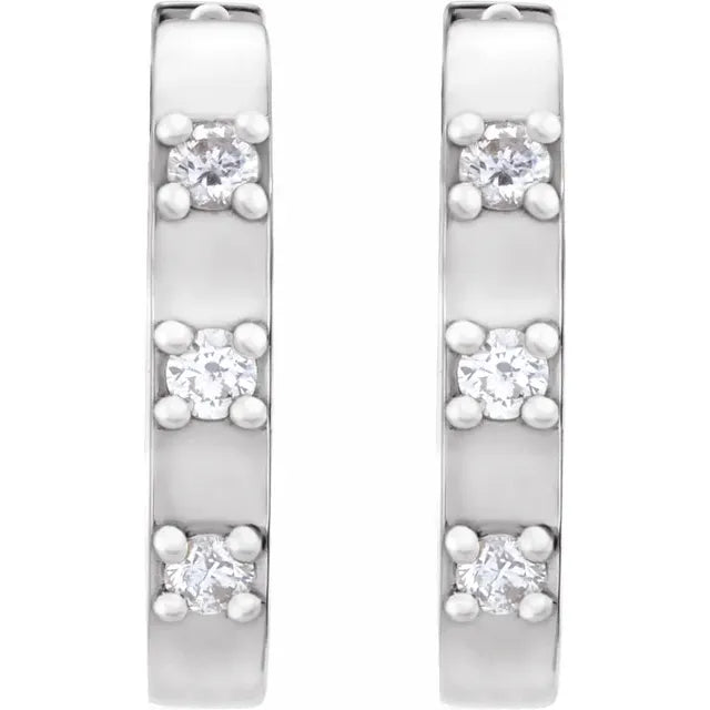 14K White Gold .08 CTW Natural Diamond Hoop Earrings