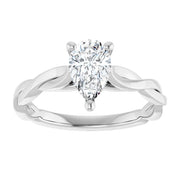 14k White Gold 9/10 CT Pear-Shaped Diamond Solitaire Ring with Twisted Band