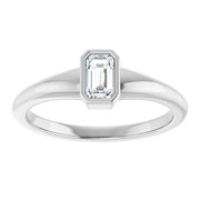 14k White Gold Bezel-Set Emerald-Cut Diamond Solitaire Ring