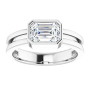 14k White Gold Bezel-Set 1 1/4 CT Emerald-Cut Diamond Ring with Split Shank