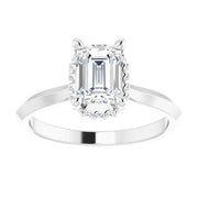 14k White Gold 1 1/4 CT Emerald-Cut Diamond Engagement Ring with Scalloped Diamond Halo
