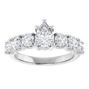 14k White Gold 1 3/4 CTW Pear-Shaped Diamond Ring with Graduated Accents