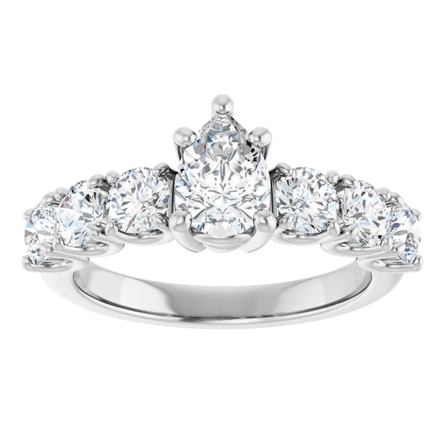 14k White Gold 1 3/4 CTW Pear-Shaped Diamond Ring with Graduated Accents