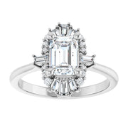 14k White Gold 1 1/4 CT Emerald-Cut Diamond Halo Ring with Mixed Diamond Accents