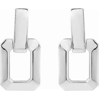 14K White Gold Geometric Drop Earrings