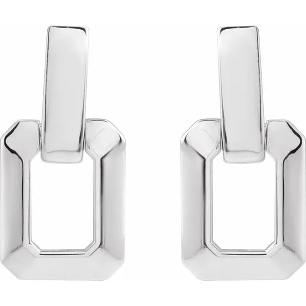 14K White Gold Geometric Drop Earrings
