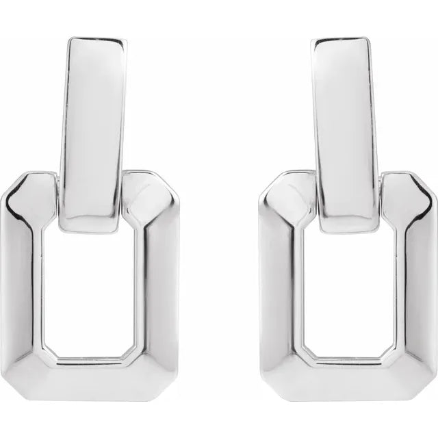 14K White Gold Geometric Drop Earrings