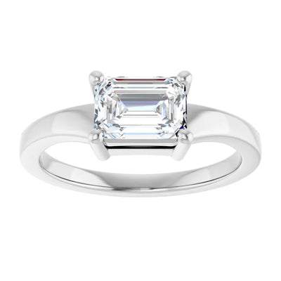 14k White Gold 1 1/4 CT Emerald-Cut Diamond Solitaire Ring with Bold Tapered Band