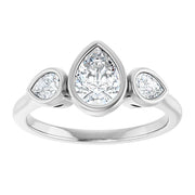 14k White Gold 1 3/4 CTW Pear-Shaped Diamond Three-Stone Ring with Bezel Settings