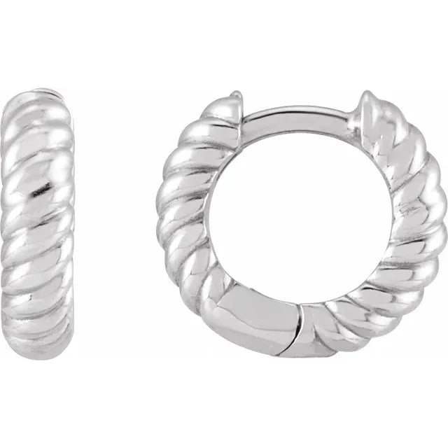 14K White Gold 12mm Hinged Huggie Hoop Earrings