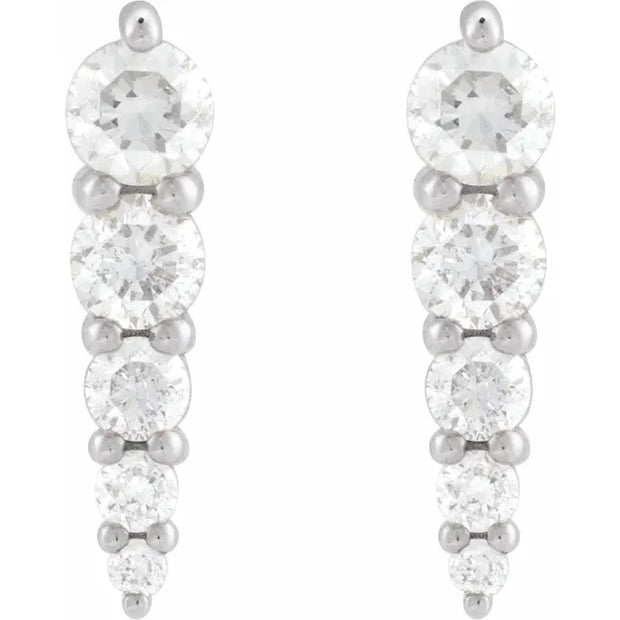 14K White Gold 1/2 CTW Natural Diamond Graduated Bar Drop Earrings