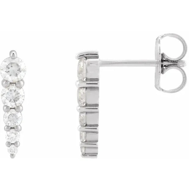 14K White Gold 1/2 CTW Natural Diamond Graduated Bar Drop Earrings