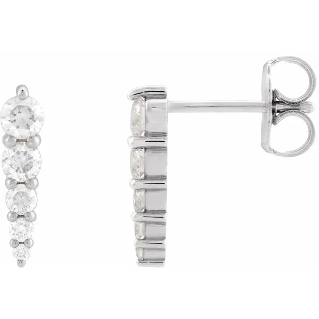 14K White Gold 1/2 CTW Natural Diamond Graduated Bar Drop Earrings