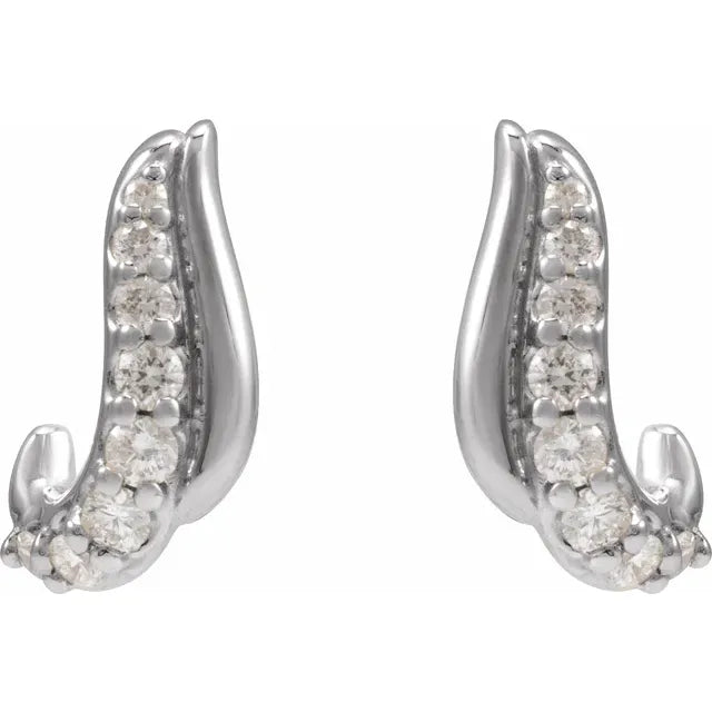 14K White Gold 1/6 Natural Diamond Freeform Drop Earrings