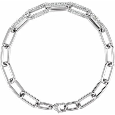 14K White 1 1/2 CTW Lab-Grown Diamond Paperclip-Style Bracelet