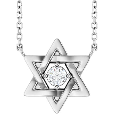 14K White 1/10 CT Lab-Grown Diamond Star of David Necklace