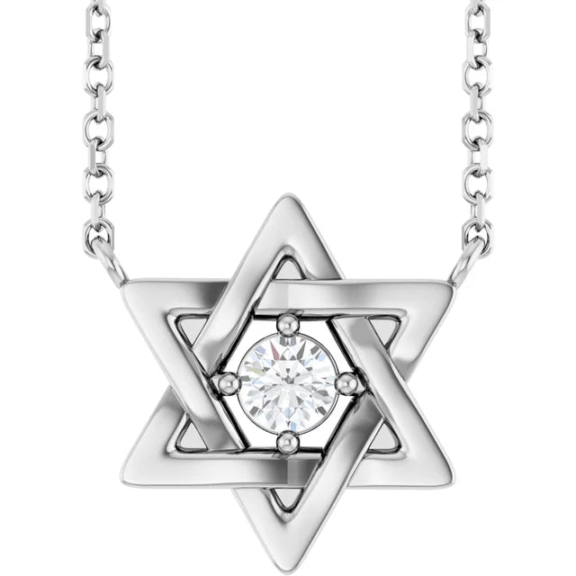 14K White 1/10 CT Lab-Grown Diamond Star of David Necklace