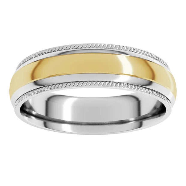 14K Two-Tone Gold Milgrain Edge Comfort-Fit Wedding Band