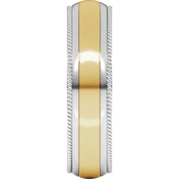 14K Two-Tone Gold Milgrain Edge Comfort-Fit Wedding Band