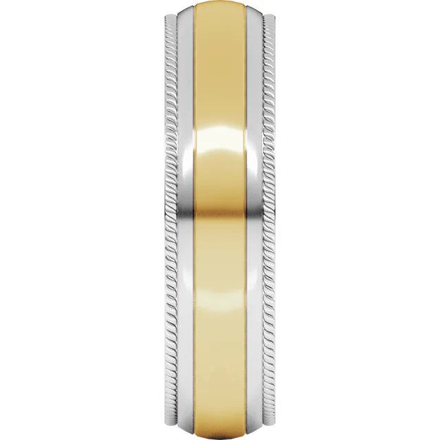 14K Two-Tone Gold Milgrain Edge Comfort-Fit Wedding Band