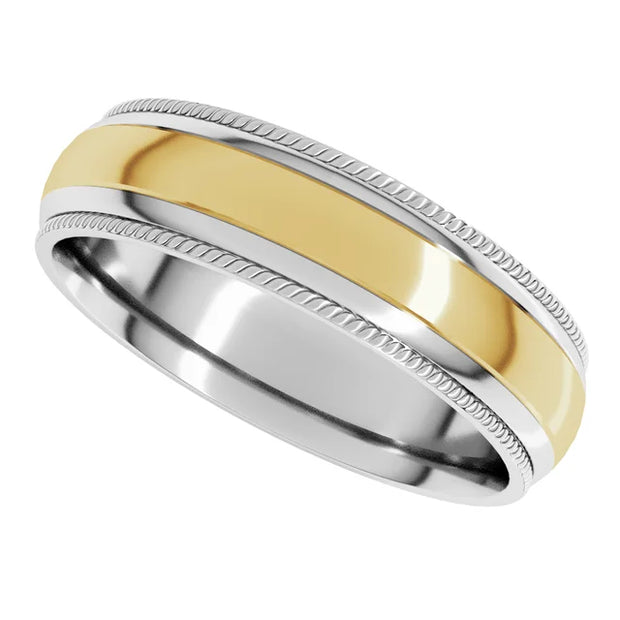 14K Two-Tone Gold Milgrain Edge Comfort-Fit Wedding Band