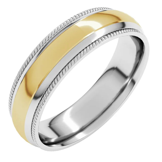 14K Two-Tone Gold Milgrain Edge Comfort-Fit Wedding Band