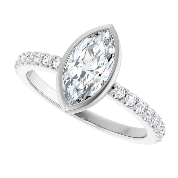 14K White 9 x 4.5 mm Marquise Engagement Ring