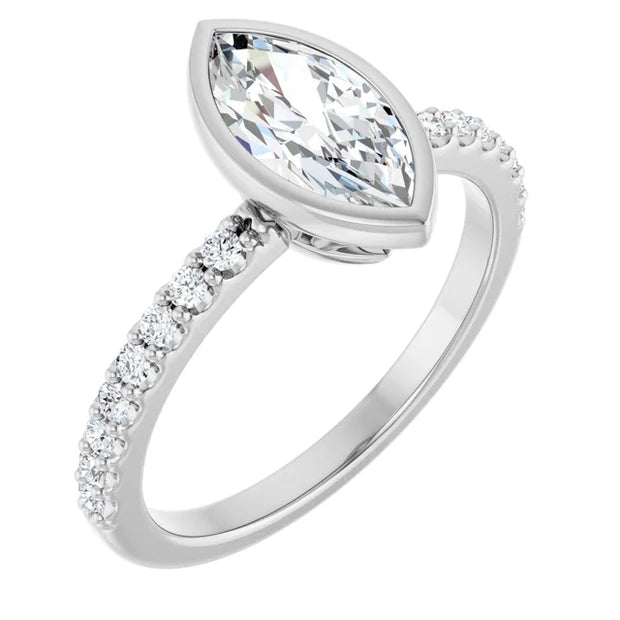 14K White 9 x 4.5 mm Marquise Engagement Ring