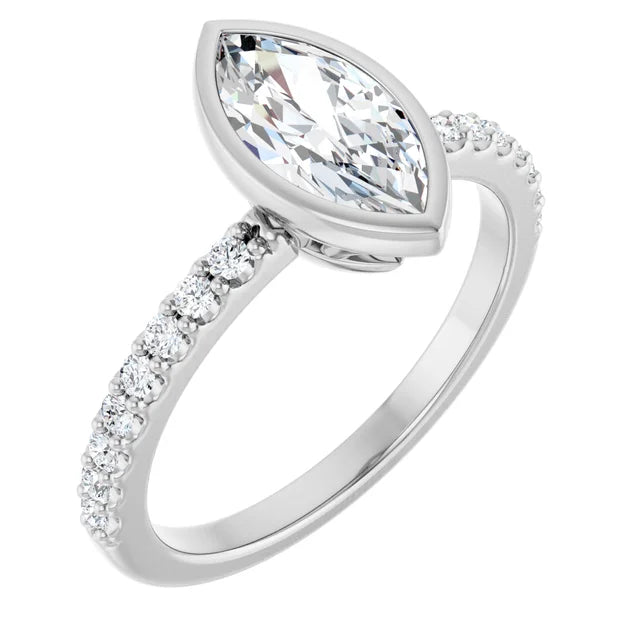 14K White 9 x 4.5 mm Marquise Engagement Ring