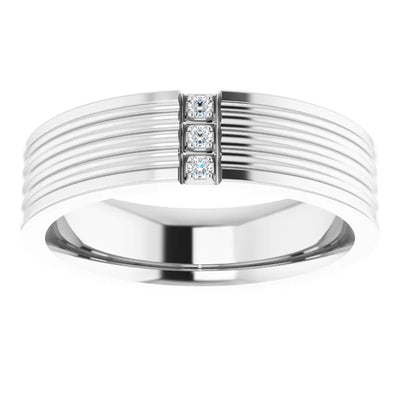 14K White Gold 0.04 CTW Round Diamond Grooved Bar Wedding Band