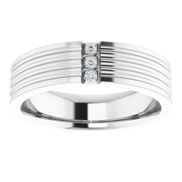14K White Gold 0.04 CTW Round Diamond Grooved Bar Wedding Band