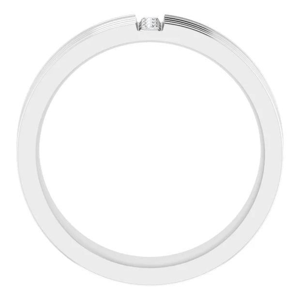 14K White Gold 0.04 CTW Round Diamond Grooved Bar Wedding Band