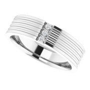 14K White Gold 0.04 CTW Round Diamond Grooved Bar Wedding Band