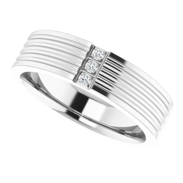 14K White Gold 0.04 CTW Round Diamond Grooved Bar Wedding Band