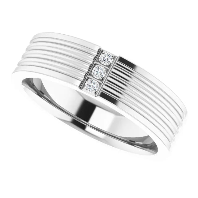 14K White Gold 0.04 CTW Round Diamond Grooved Bar Wedding Band