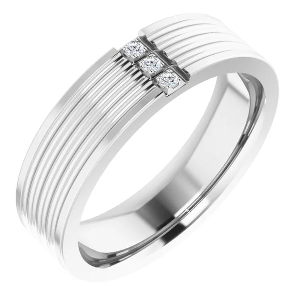 14K White Gold 0.04 CTW Round Diamond Grooved Bar Wedding Band