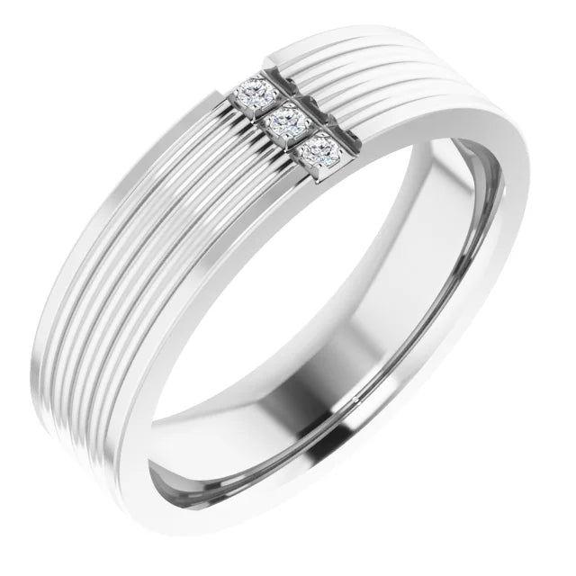 14K White Gold 0.04 CTW Round Diamond Grooved Bar Wedding Band
