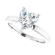 14K White Gold 1 1/2 CT Heart-Shaped Diamond Ring with High-Set 5-Prong Solitaire Mounting