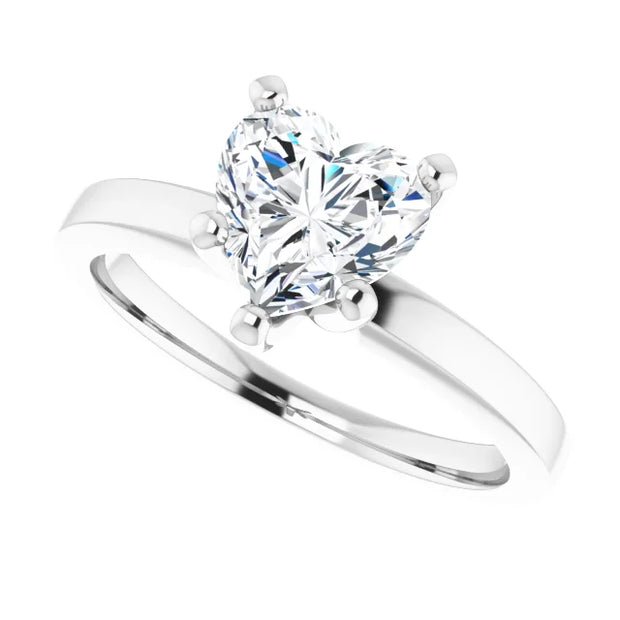 14K White Gold 1 1/2 CT Heart-Shaped Diamond Ring with High-Set 5-Prong Solitaire Mounting
