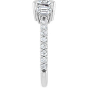 14K White Gold 1 1/2 CTW Cushion-Cut and Emerald-Cut Diamond Three-Stone Ring